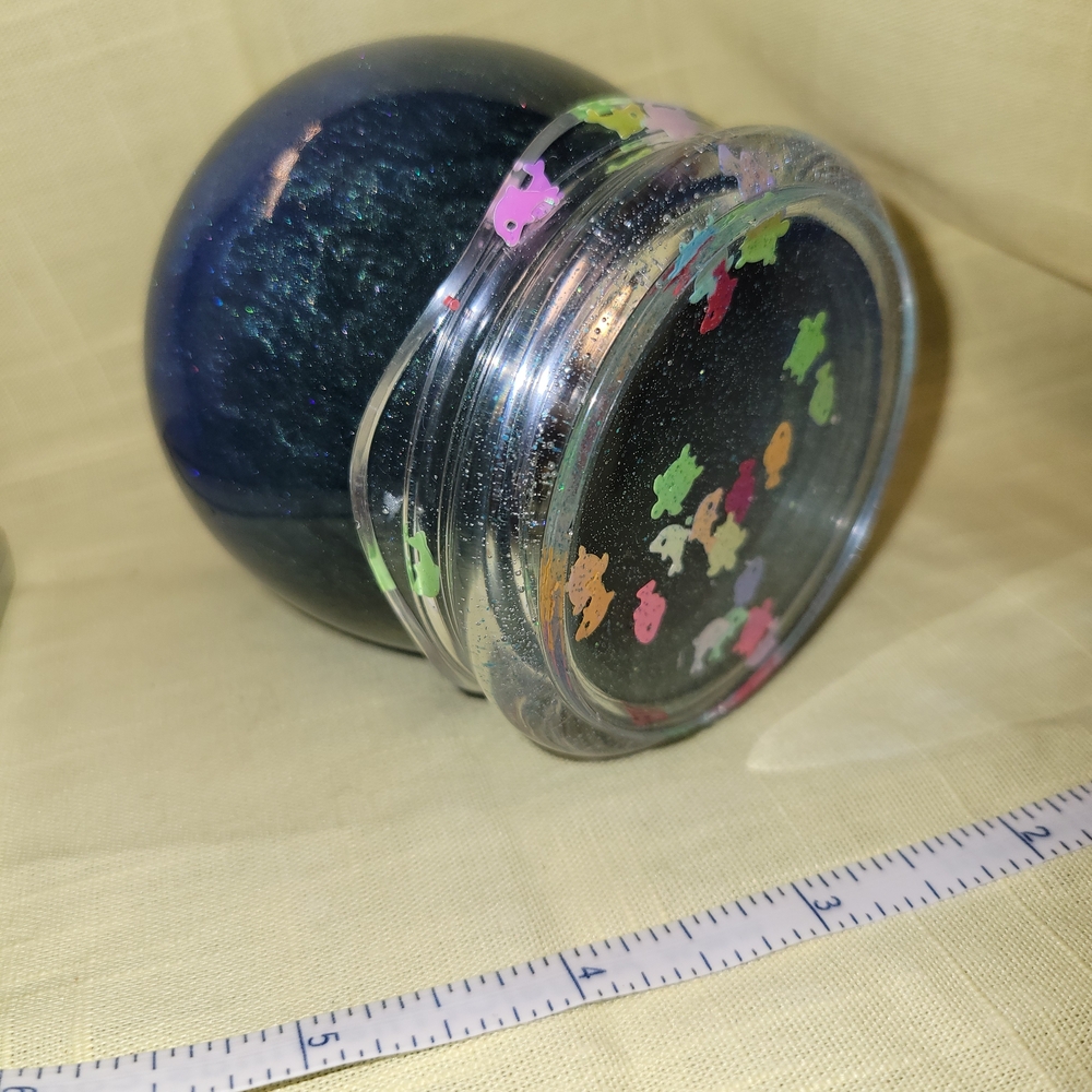 Ocean Themed Handmade Dark Blue & Moss Green Shimmer Resin Art Jar W/ Twist Lid